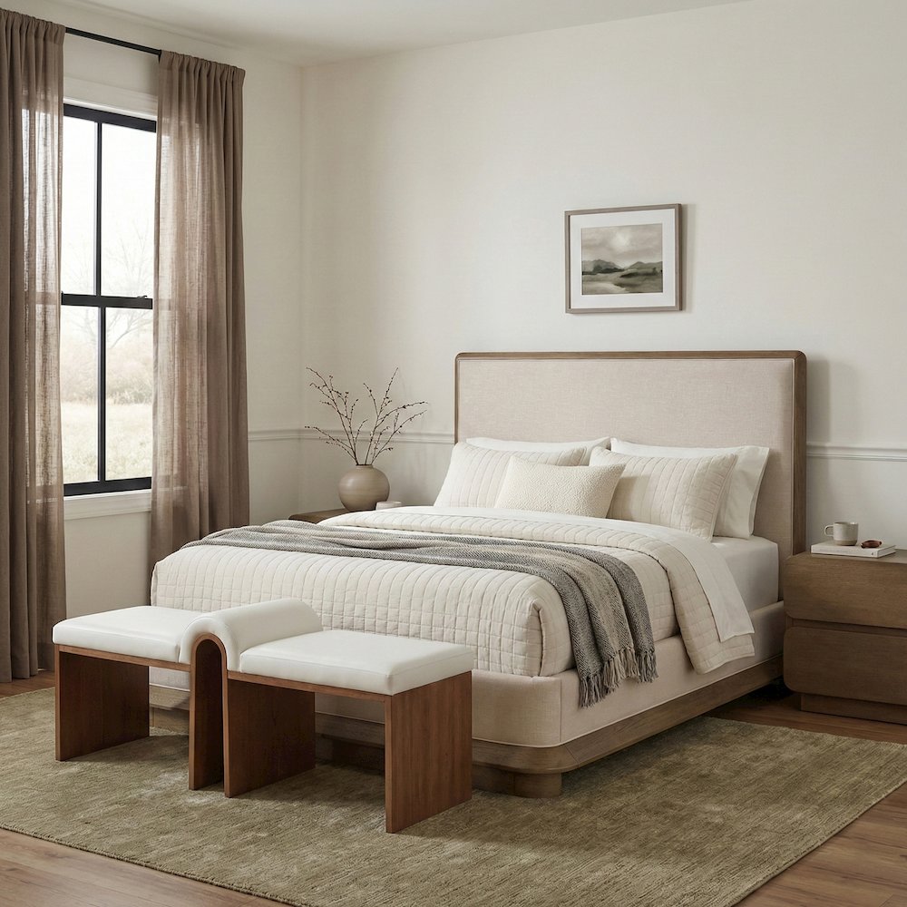 Adagio Brown Fabric Upholstered King Bed (3 Boxes)