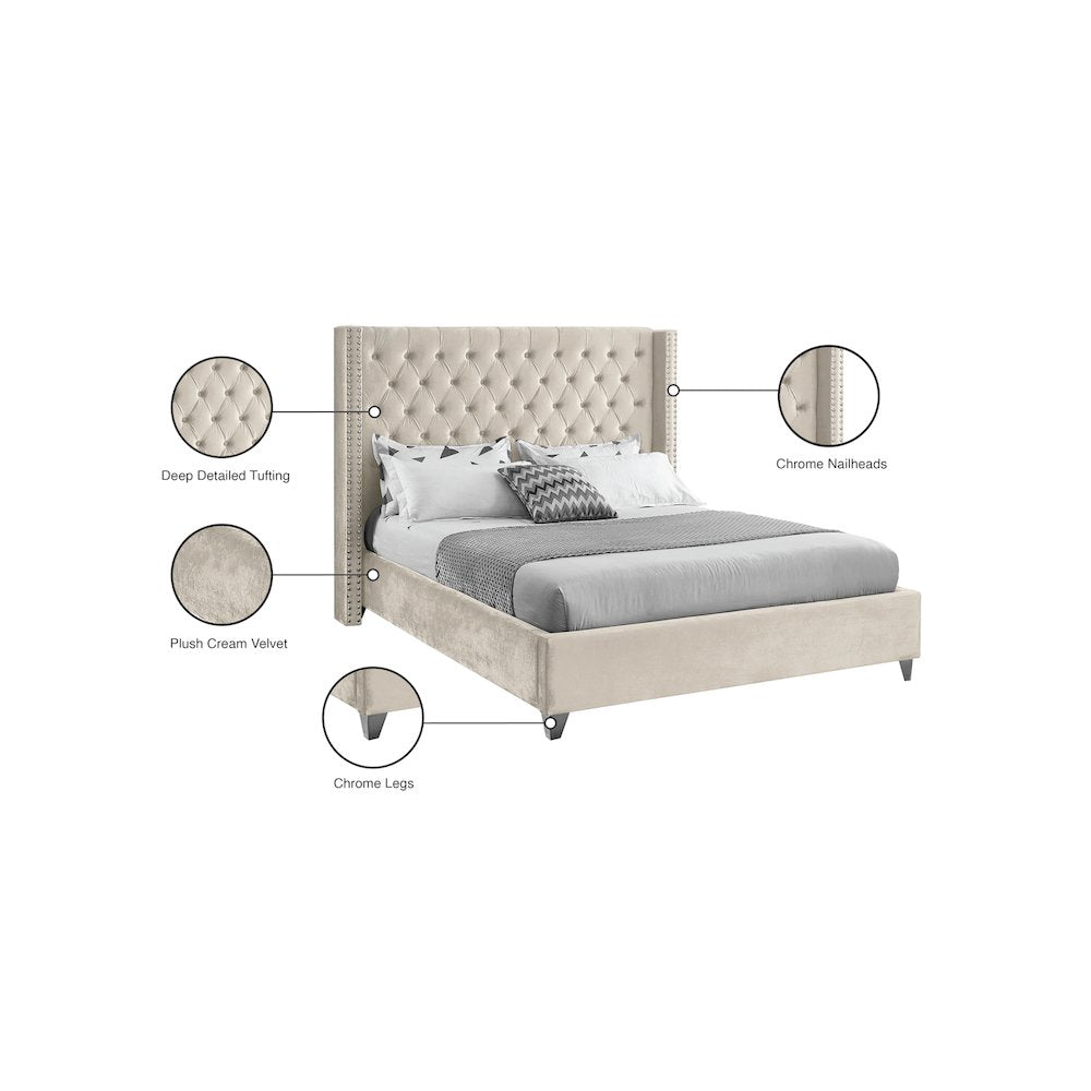 Aiden Cream Velvet King Bed