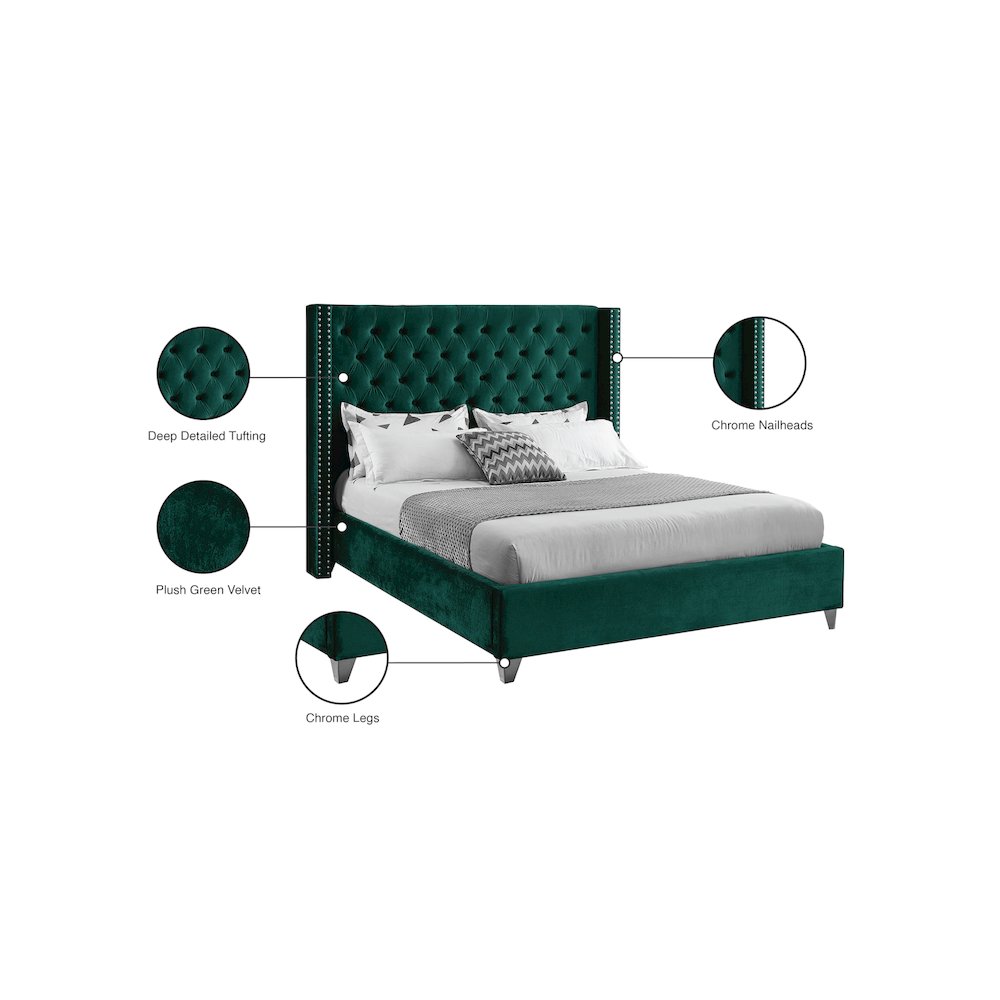 Aiden Green Velvet Full Bed