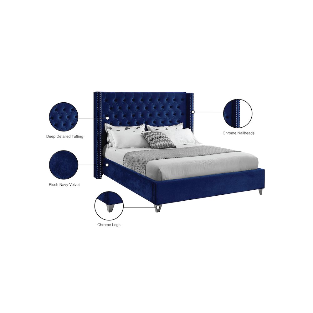 Aiden Navy Velvet Full Bed