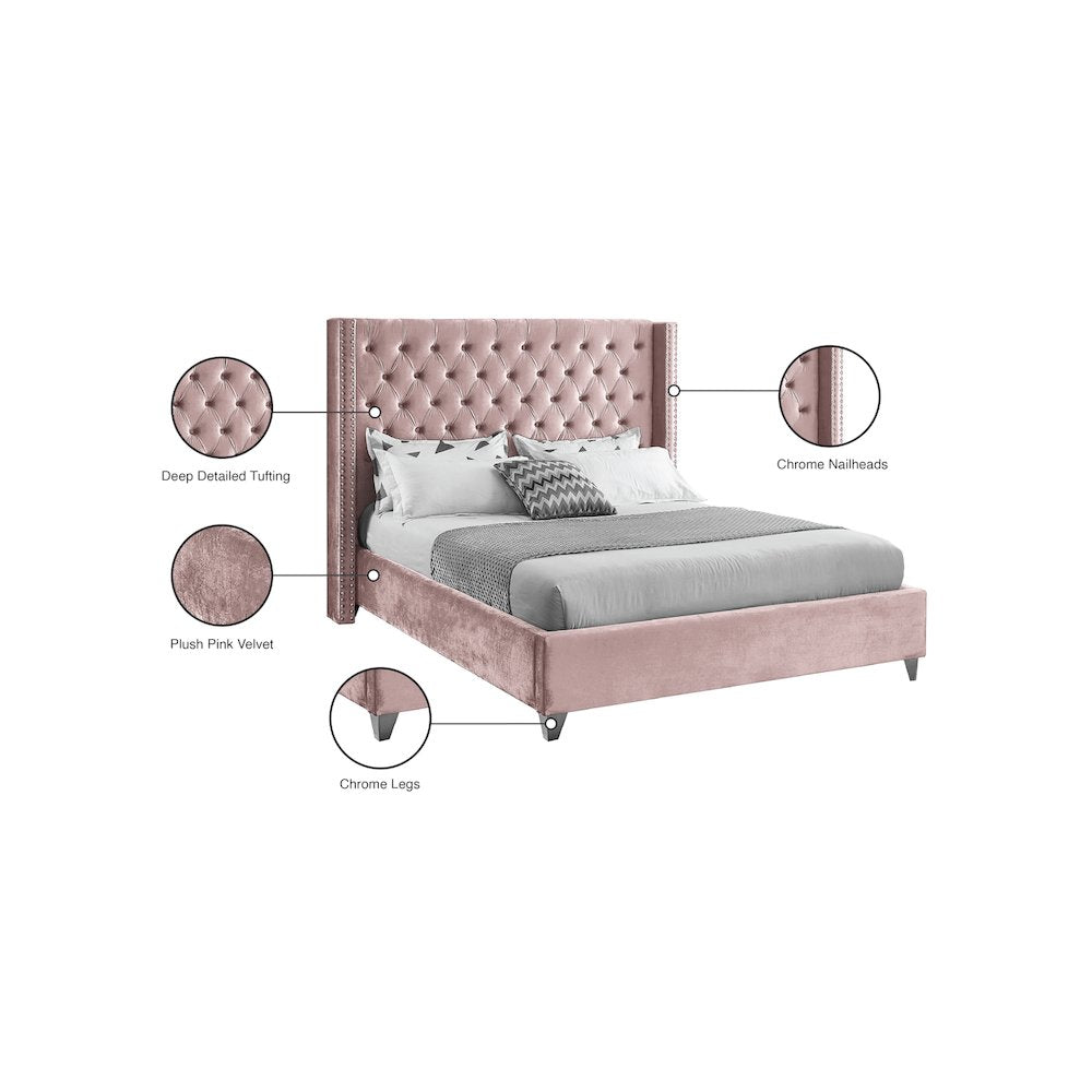 Aiden Pink Velvet King Bed