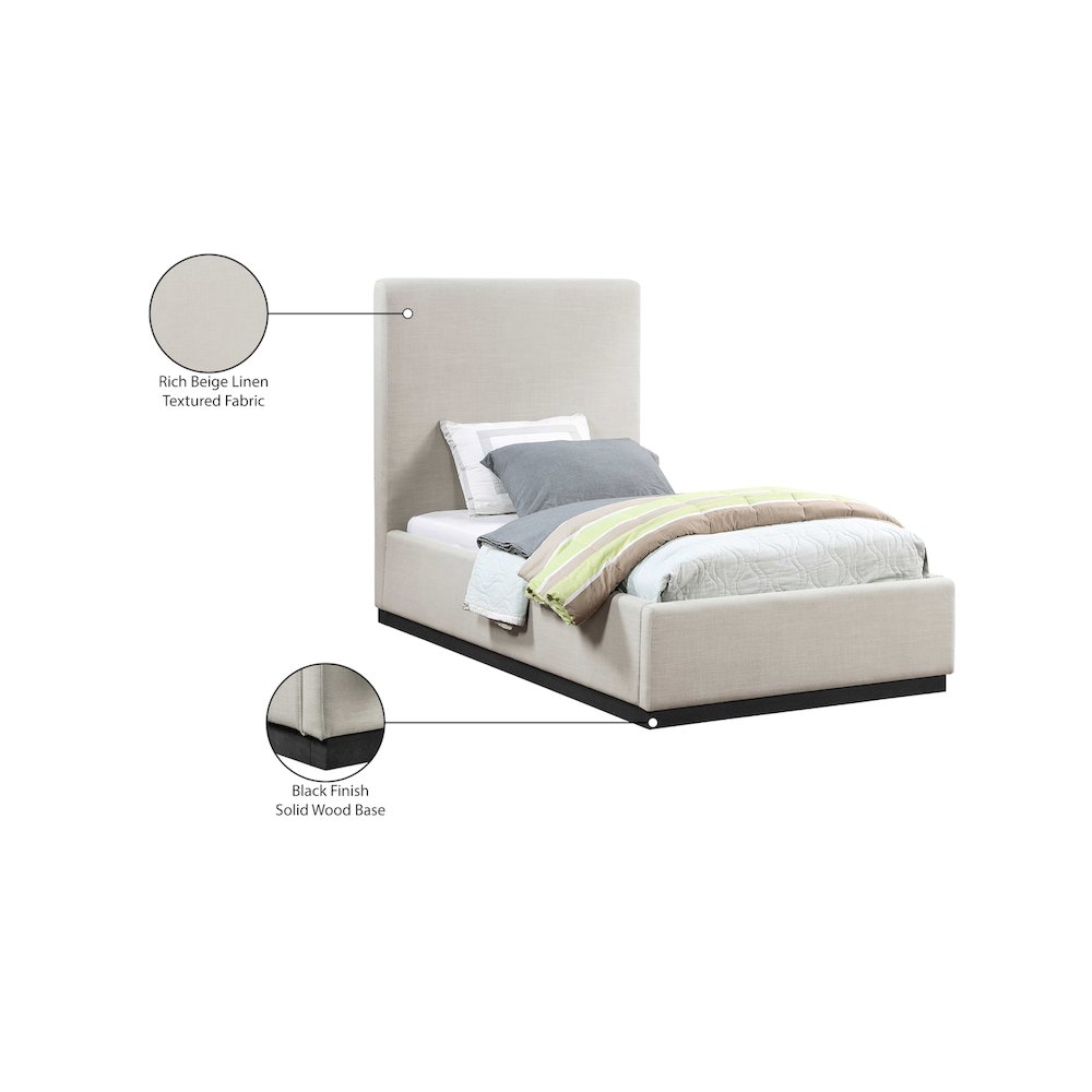 Alfie Beige Linen Textured Fabric Twin Bed