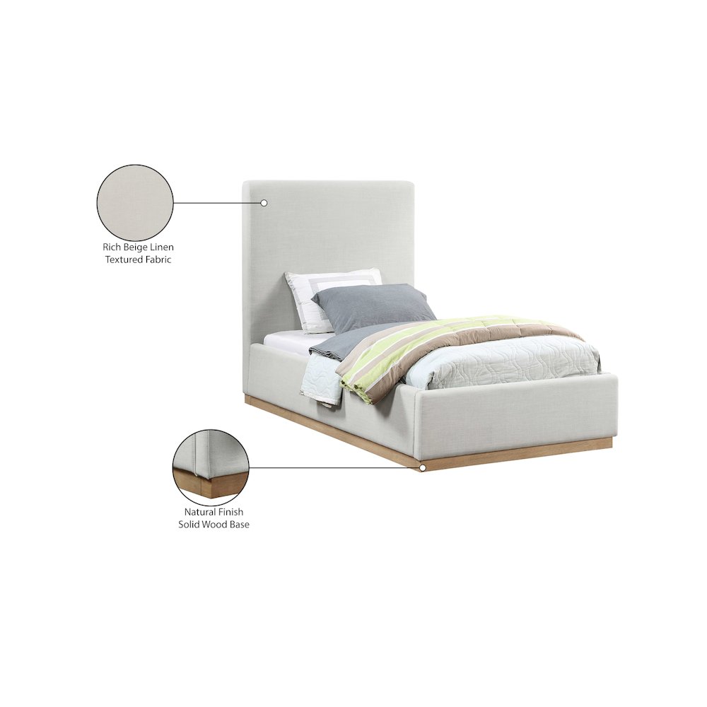 Alfie Cream Linen Textured Fabric Twin Bed
