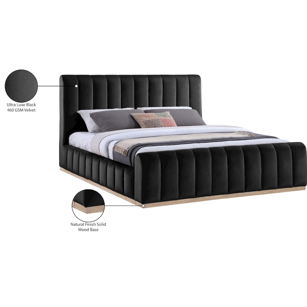 Amara Black Velvet Upholstered King Bed