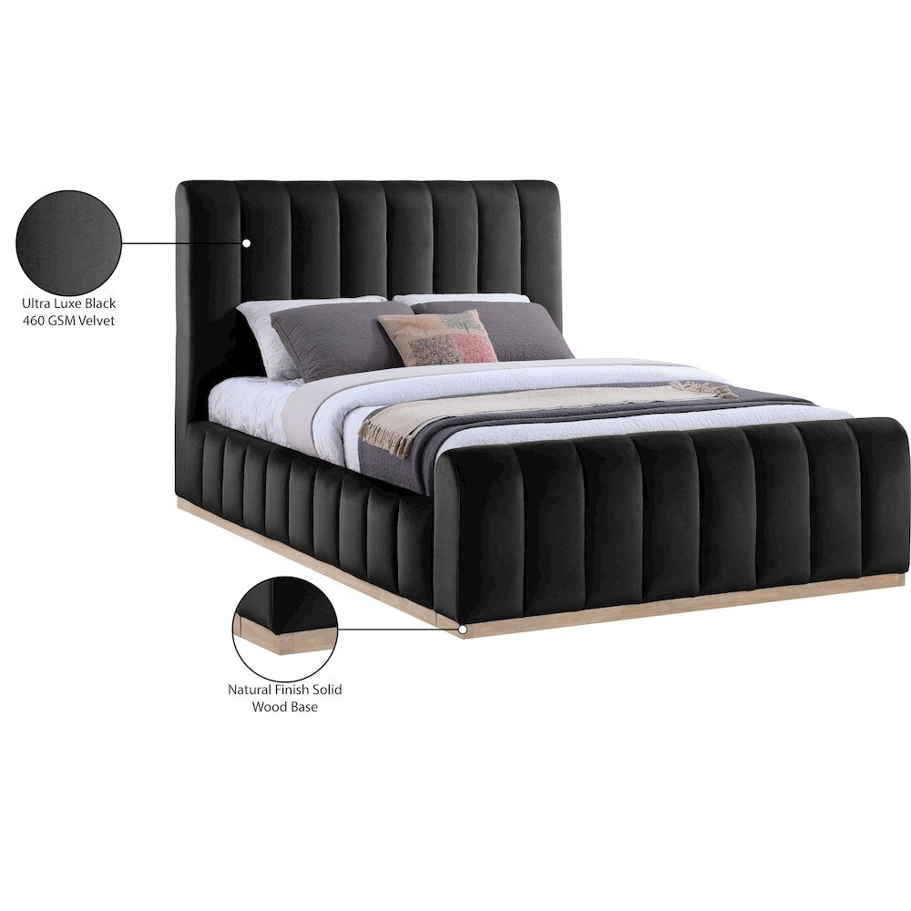 Amara Black Velvet Upholstered Queen Bed