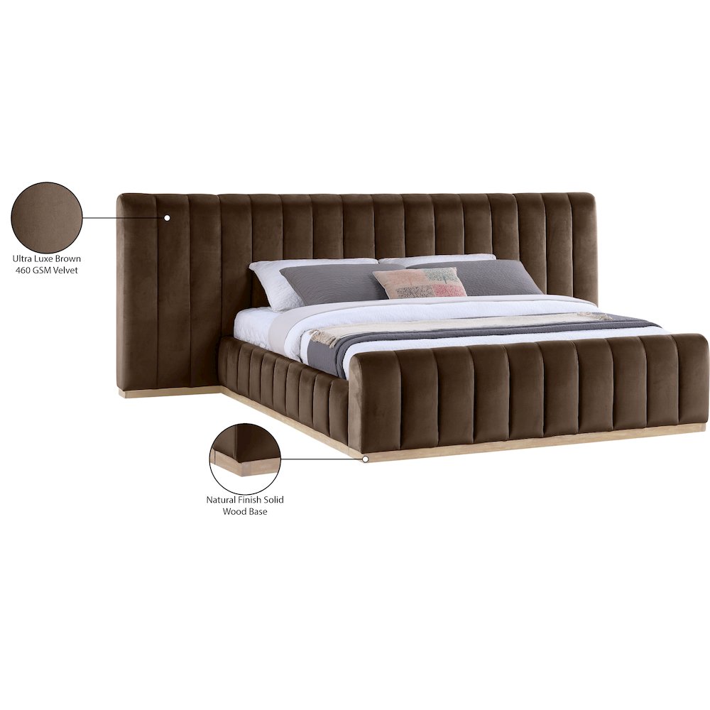 Amara Brown Velvet Upholstered King Bed
