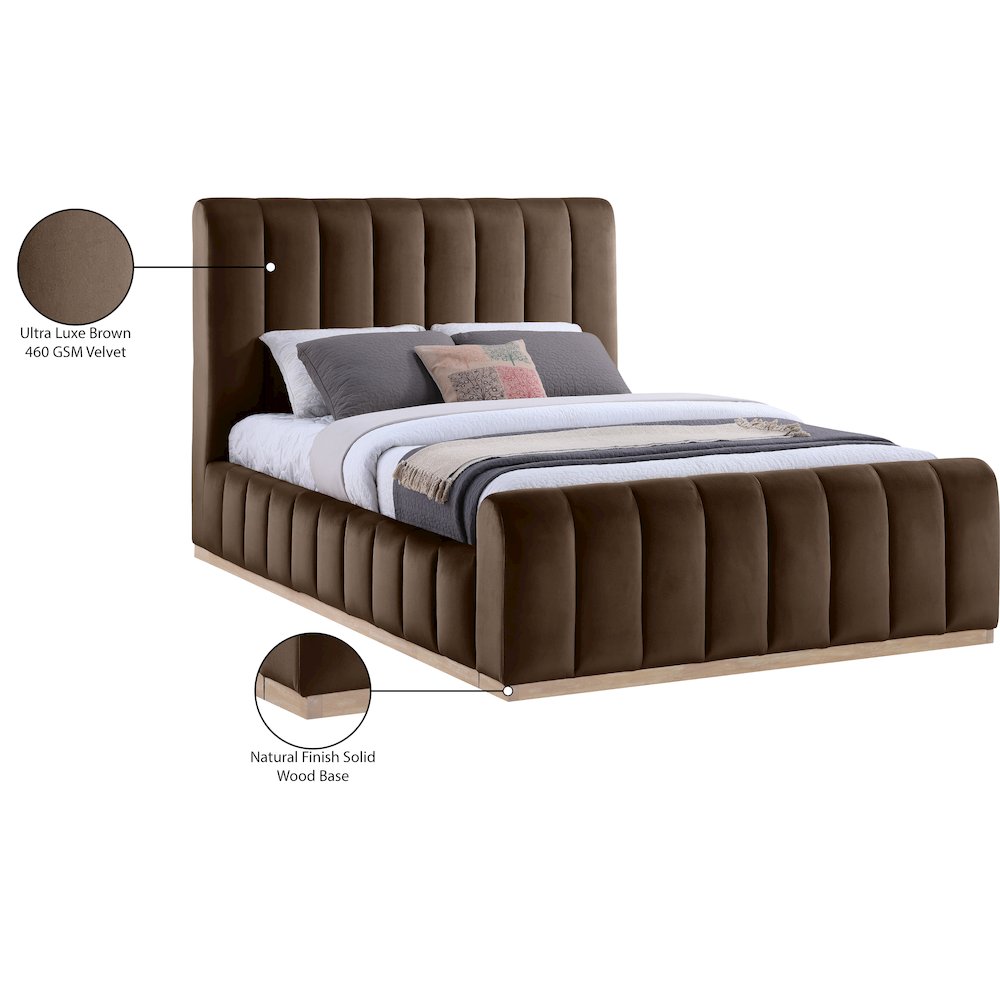 Amara Brown Velvet Upholstered Queen Bed