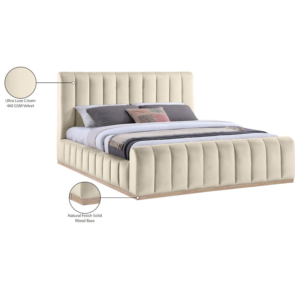 Amara Cream Velvet Upholstered King Bed