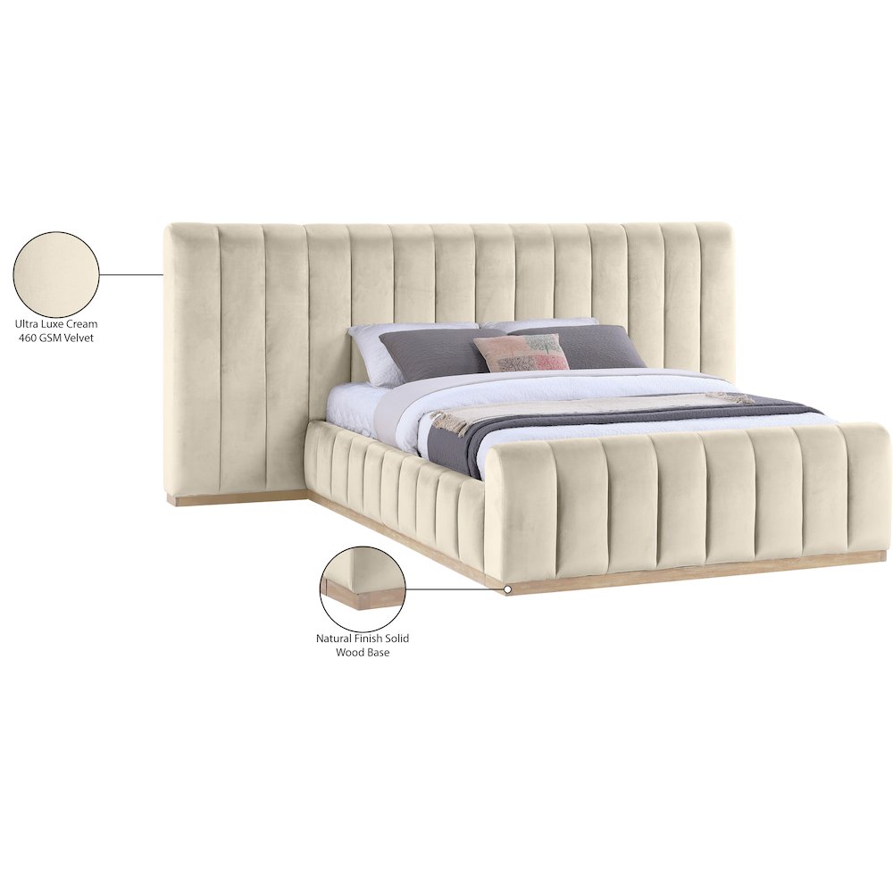Amara Cream Velvet Upholstered Queen Bed