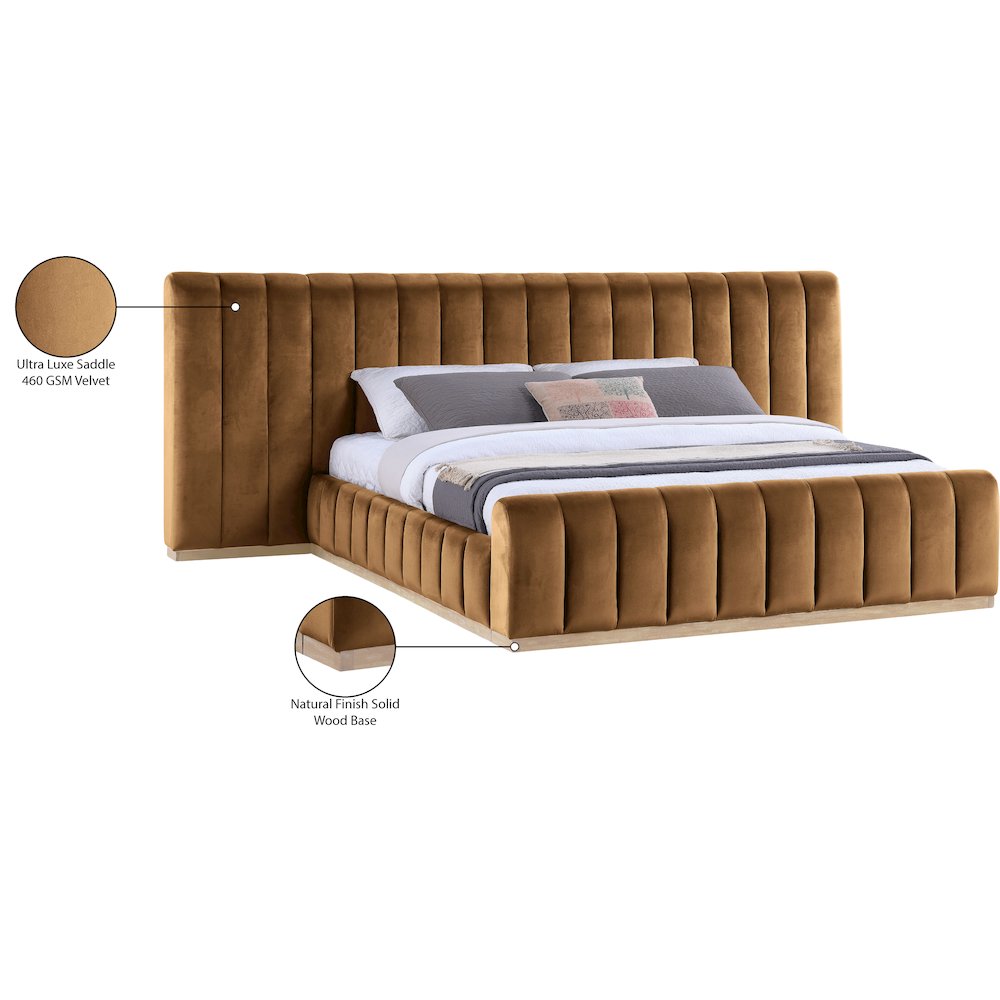 Amara Saddle Velvet Upholstered King Bed