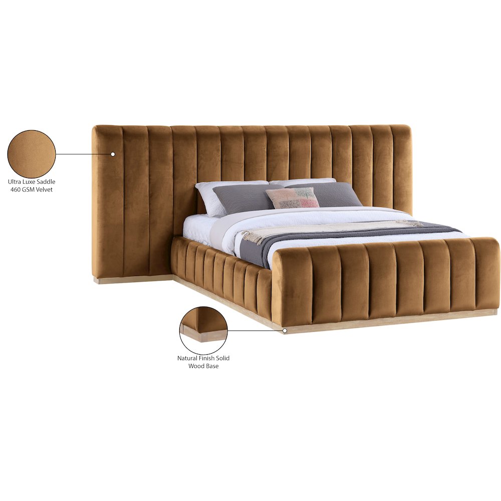 Amara Saddle Velvet Upholstered Queen Bed