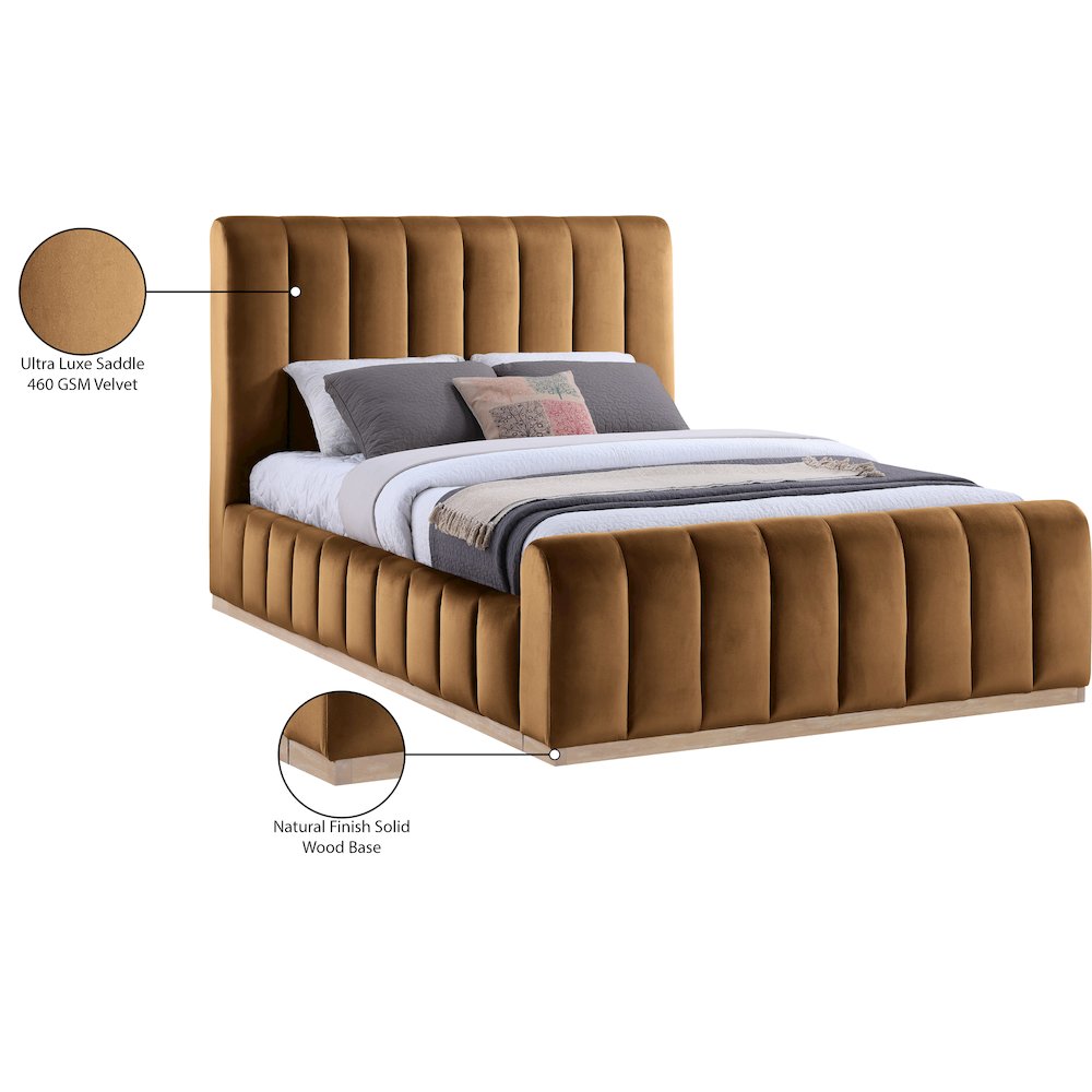 Amara Saddle Velvet Upholstered Queen Bed