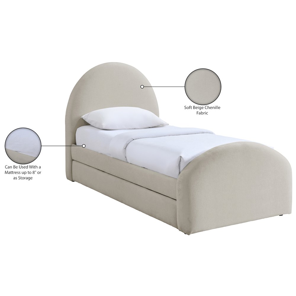 Andaz Beige Chenille Fabric Upholstered Twin Trundle Bed