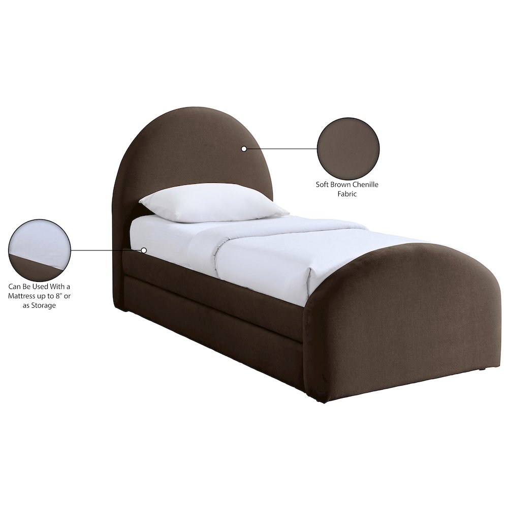 Andaz Brown Chenille Fabric Upholstered Twin Trundle Bed