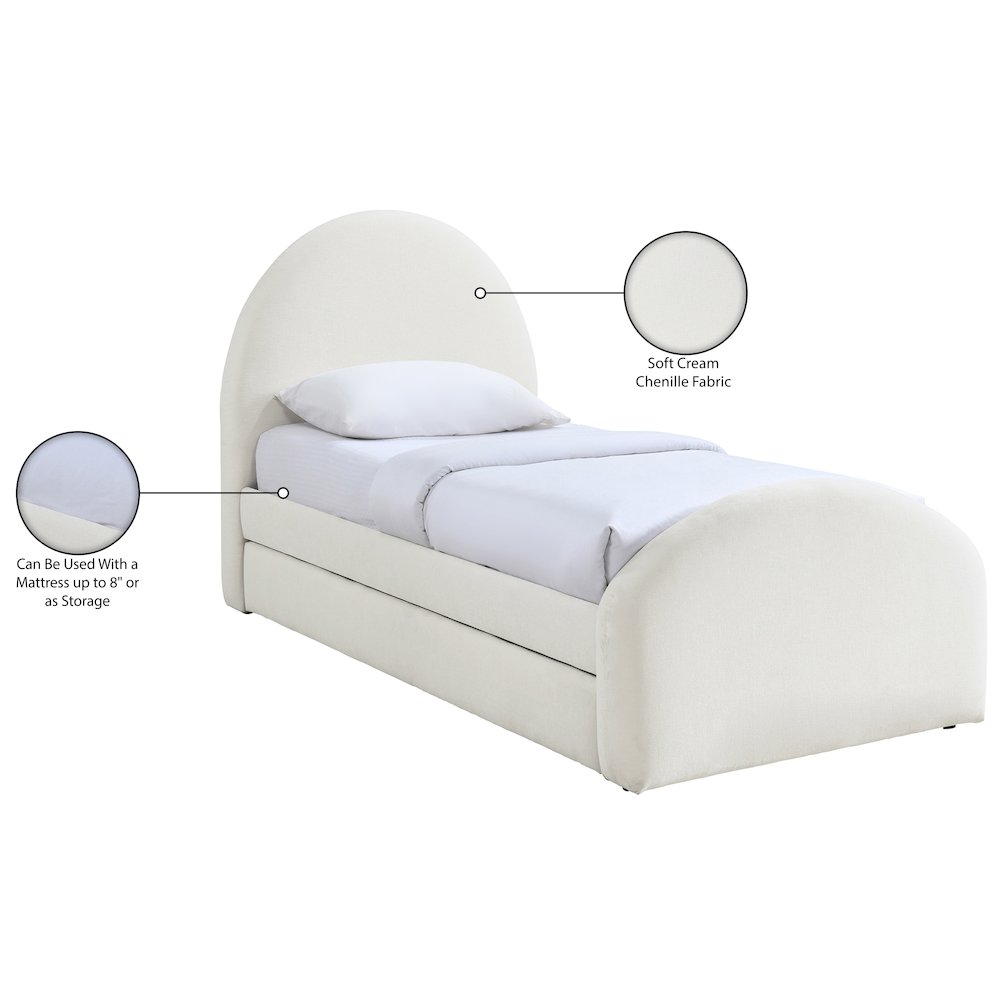 Andaz Cream Chenille Fabric Upholstered Twin Trundle Bed