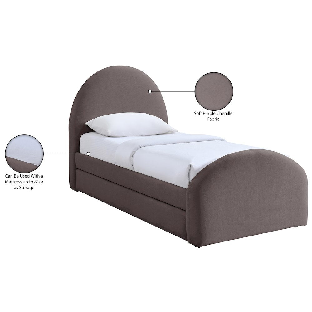 Andaz Purple Chenille Fabric Upholstered Twin Trundle Bed