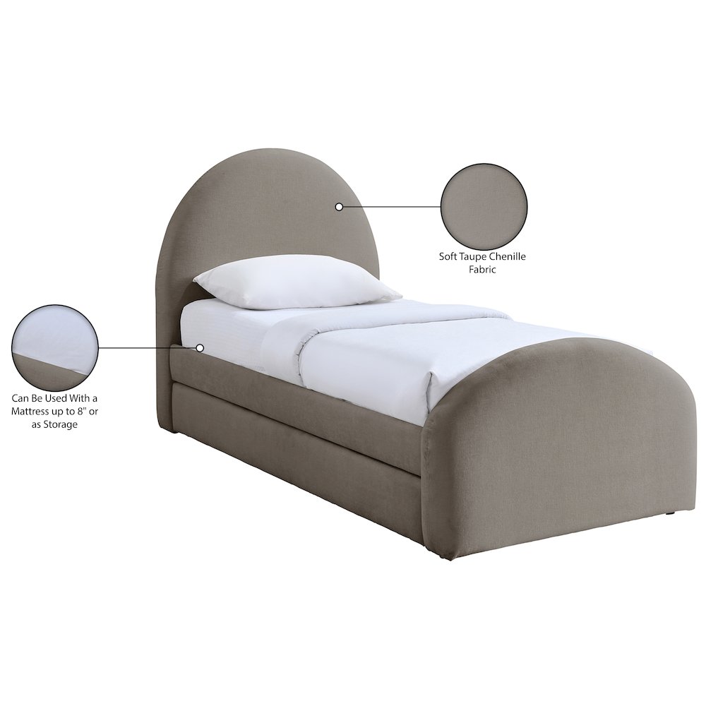 Andaz Taupe Chenille Fabric Upholstered Twin Trundle Bed