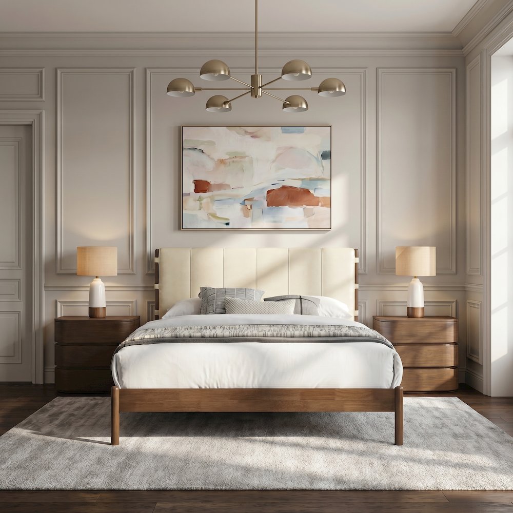 Arielle Cream Vegan Leather Upholstered Queen Bed (3 Boxes)