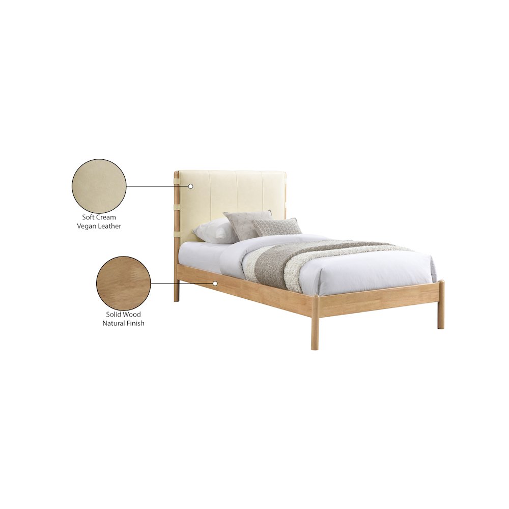 Asher Cream Vegan Leather Twin Bed