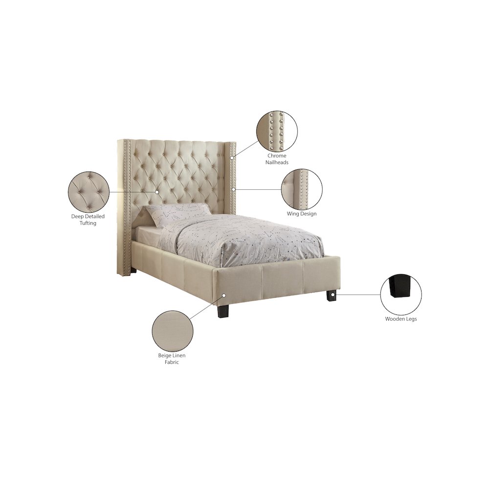 Ashton Beige Linen Textured Twin Bed