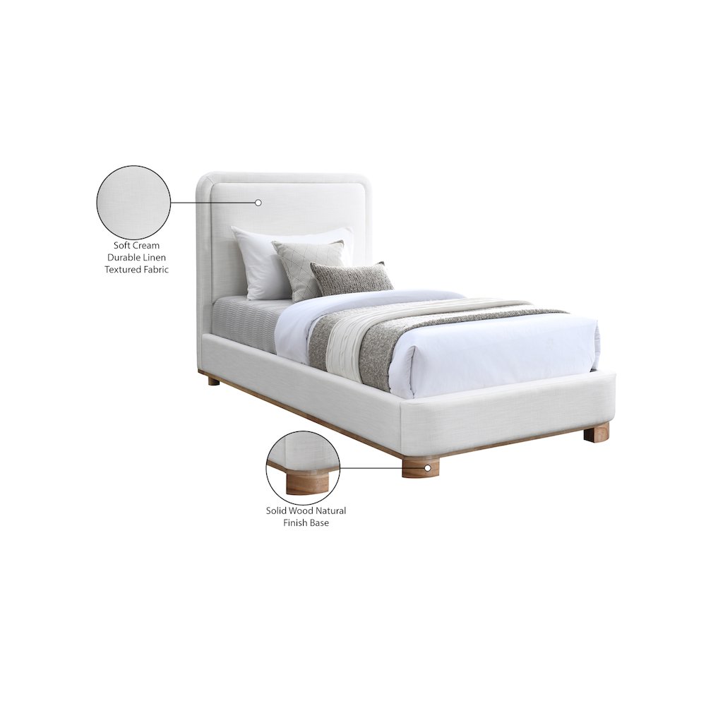 Nolita Cream Linen Textured Fabric Twin Bed