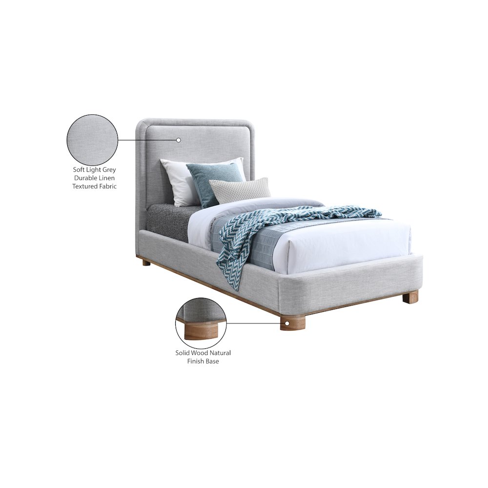 Nolita Grey Linen Textured Fabric Twin Bed