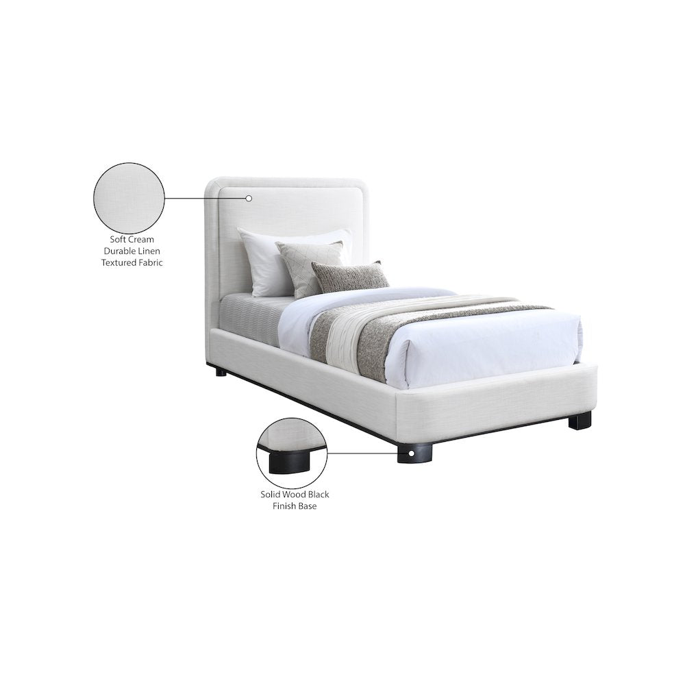Nolita Cream Linen Textured Fabric Twin Bed