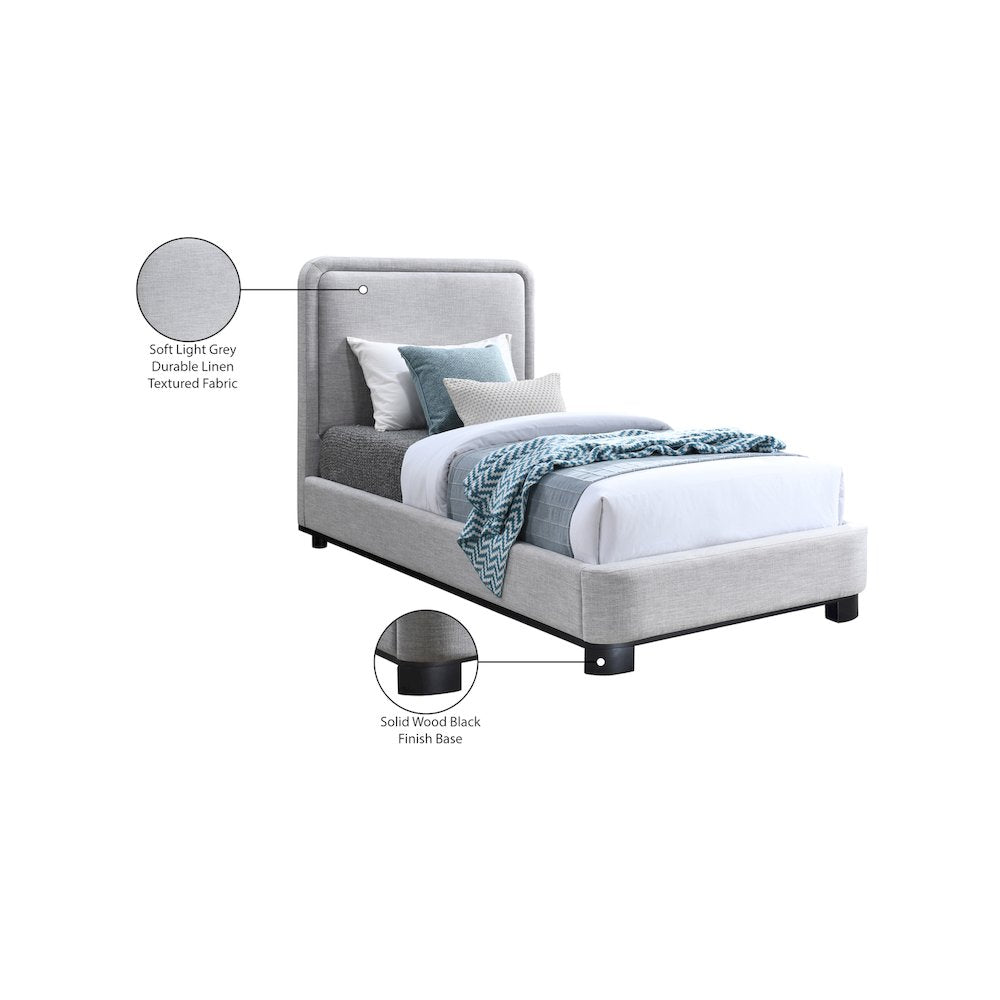 Nolita Grey Linen Textured Fabric Twin Bed