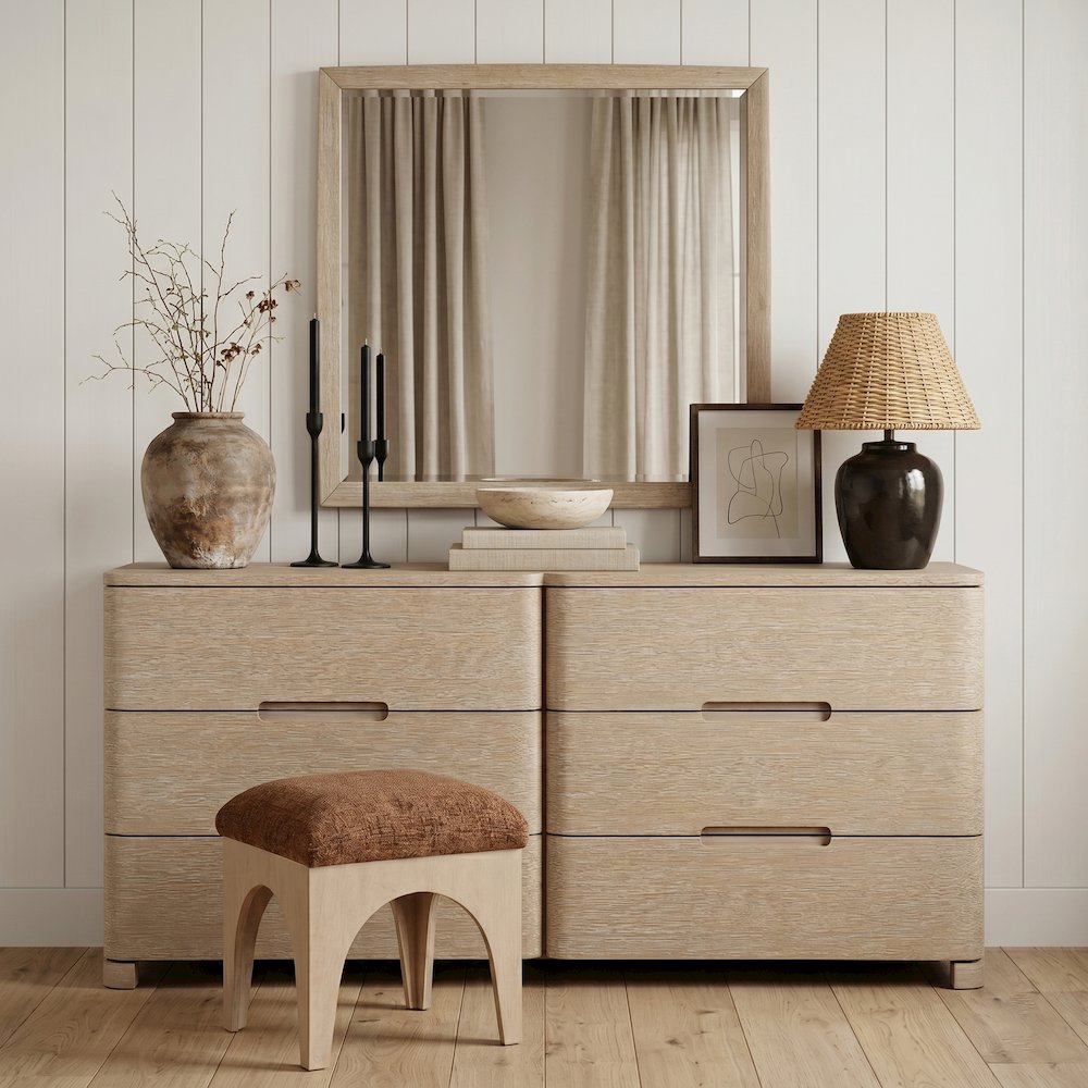 Caswell Natural Oak Veneer And Solid Wood Mirror