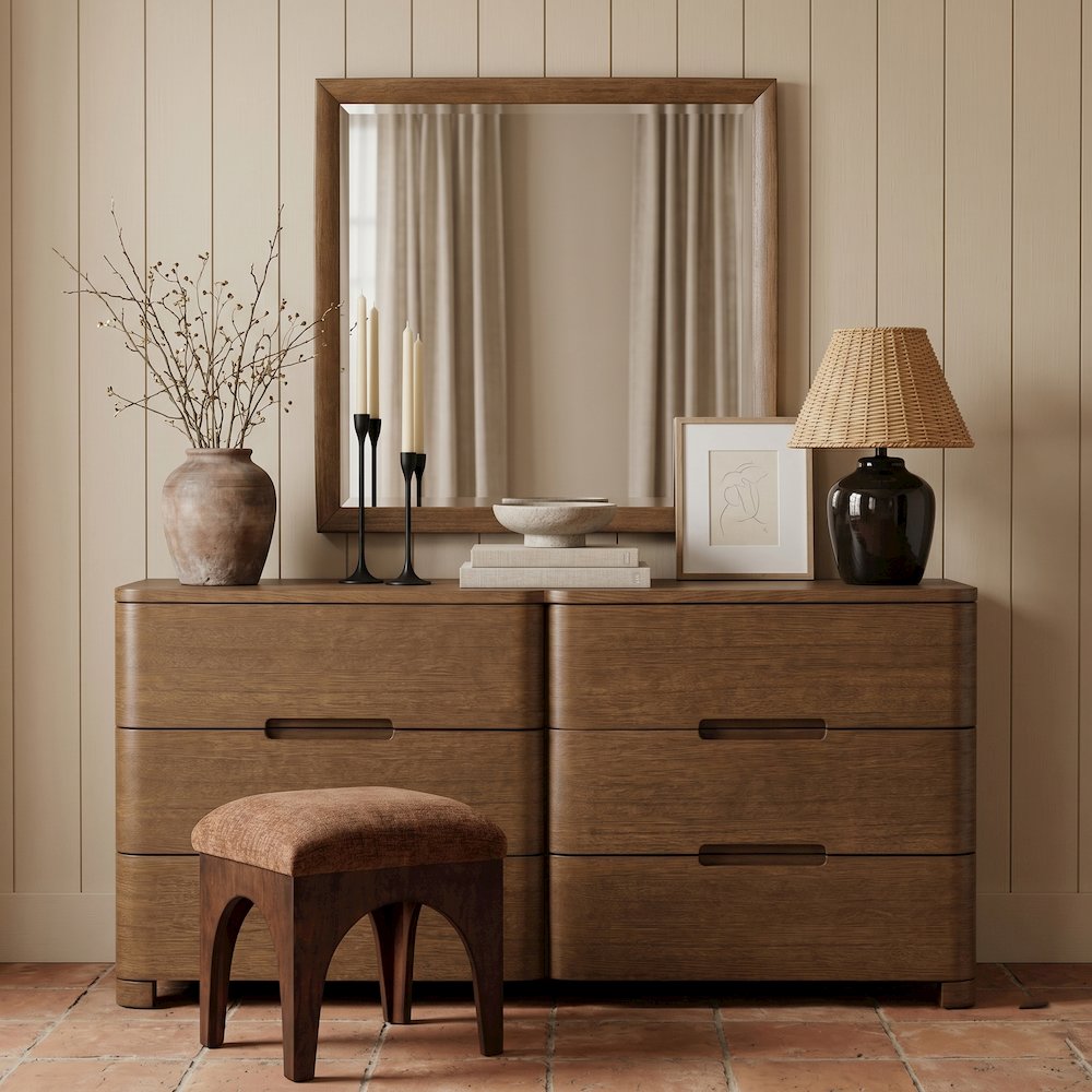 Caswell Brown Oak Veneer And Solid Wood Mirror
