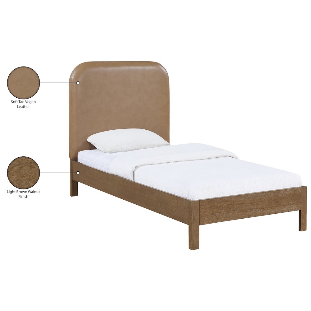 Caswell Brown Vegan Leather Upholstered Twin Bed (3 Boxes)