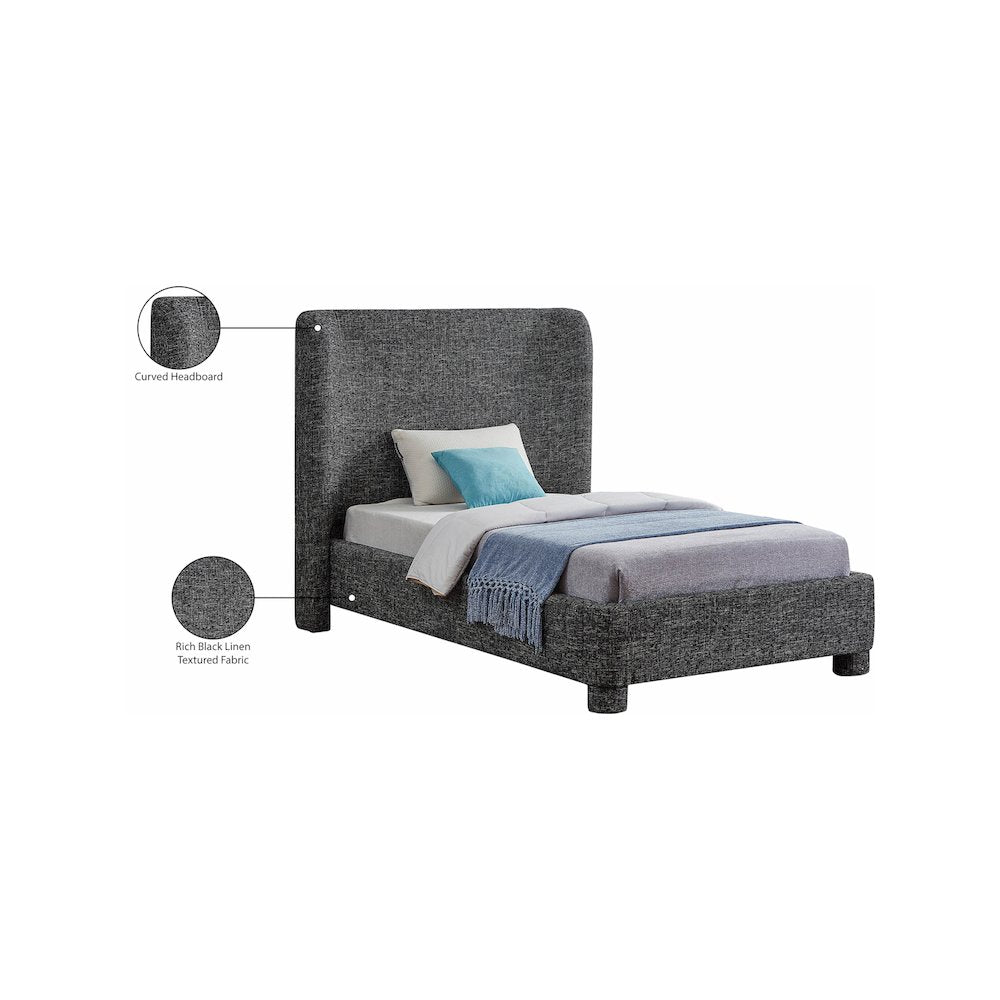 Penny Black Polyester Fabric Twin Bed