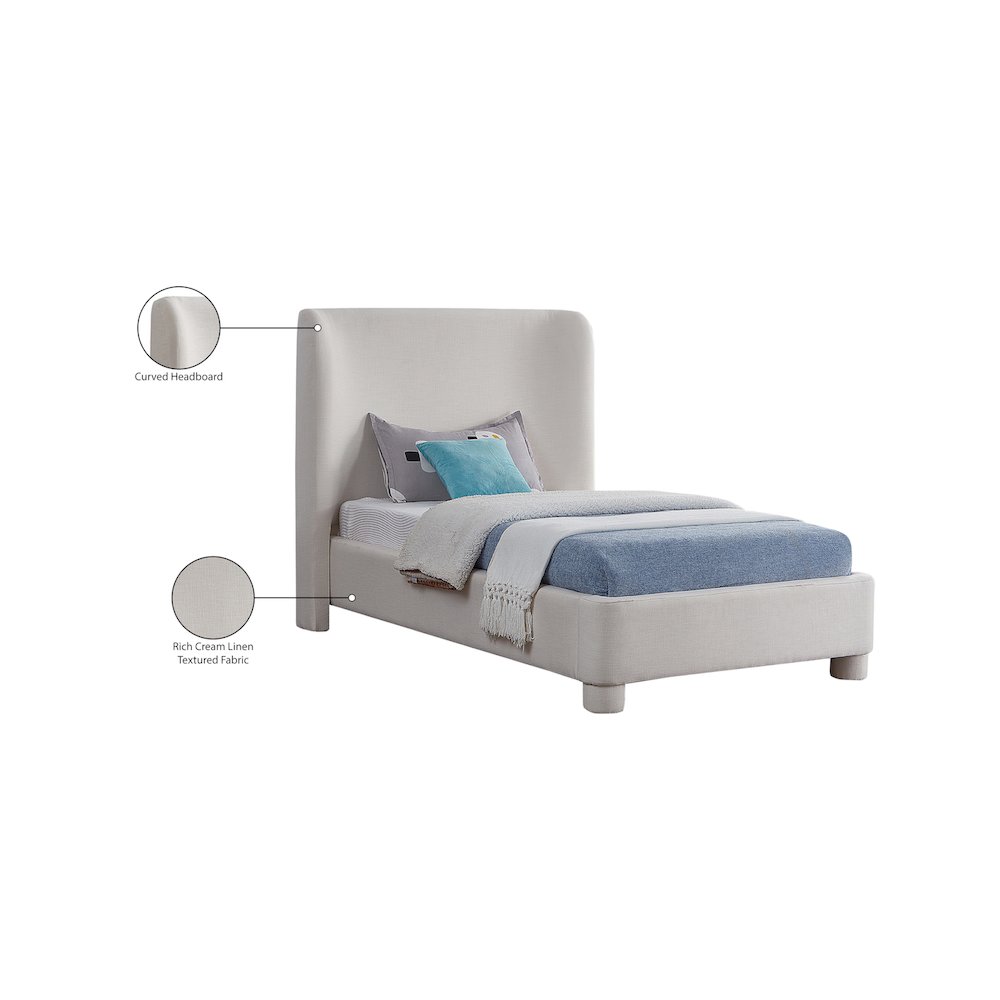 Penny Cream Linen Textured Fabric Twin Bed