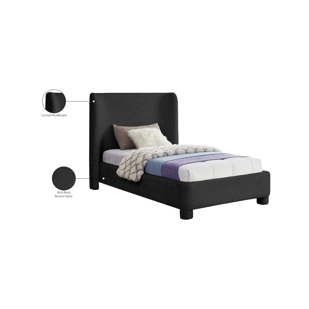 Penny Black Boucle Fabric Twin Bed