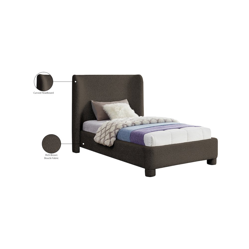 Penny Brown Boucle Fabric Twin Bed