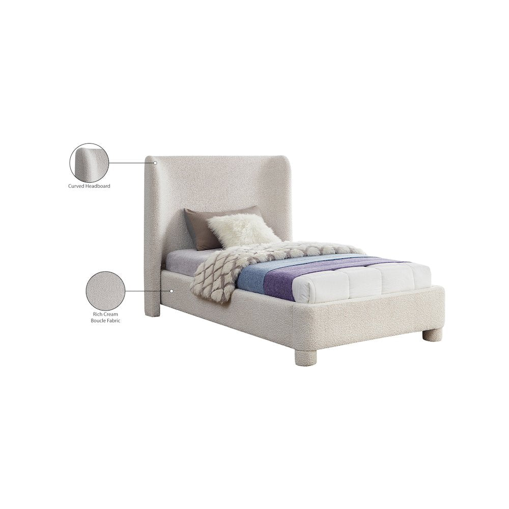 Penny Cream Boucle Fabric Twin Bed