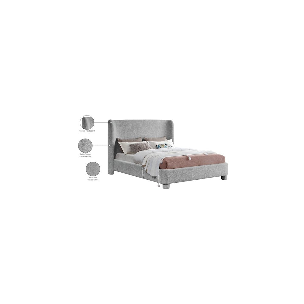 Penny Grey Boucle Fabric Queen Bed