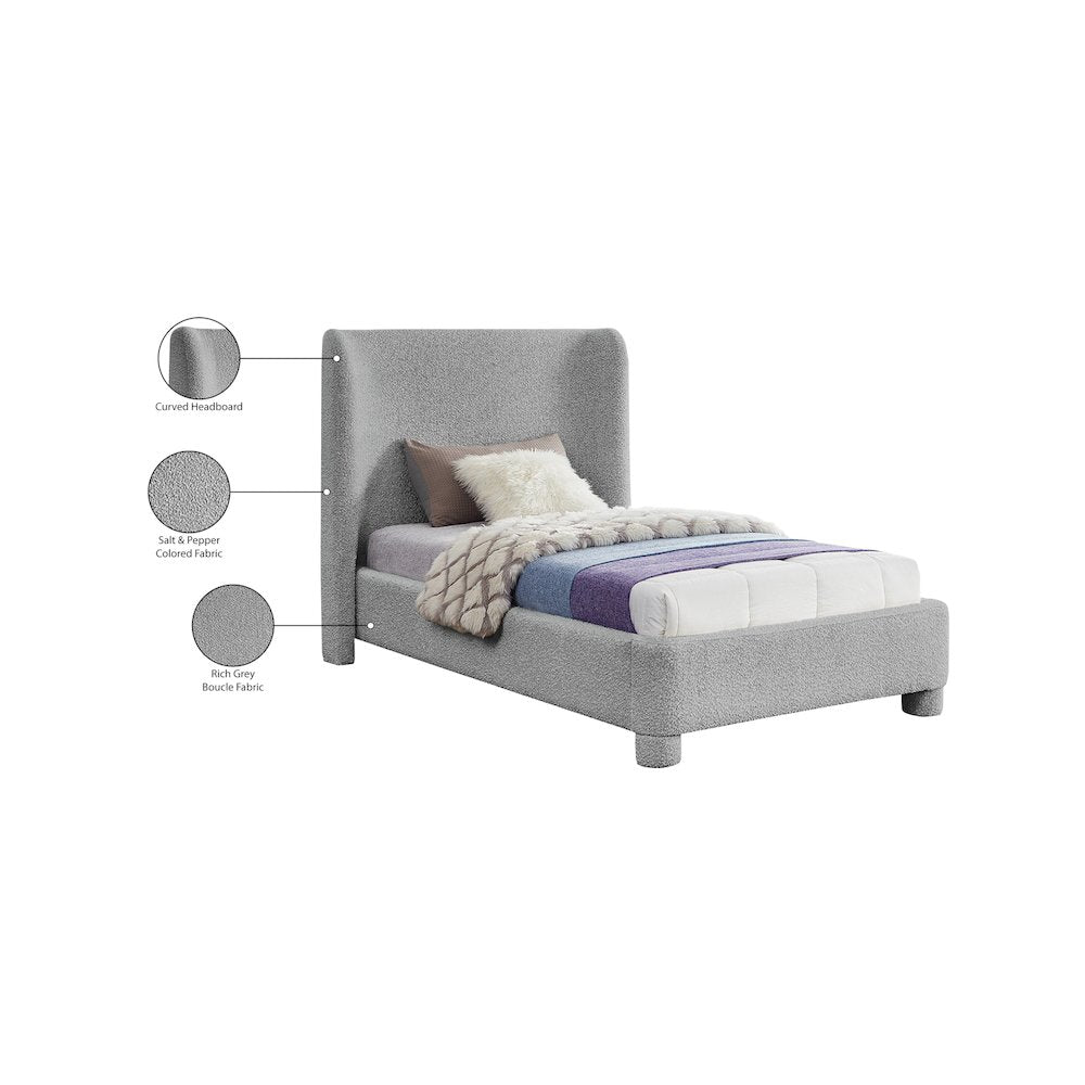Penny Grey Boucle Fabric Twin Bed