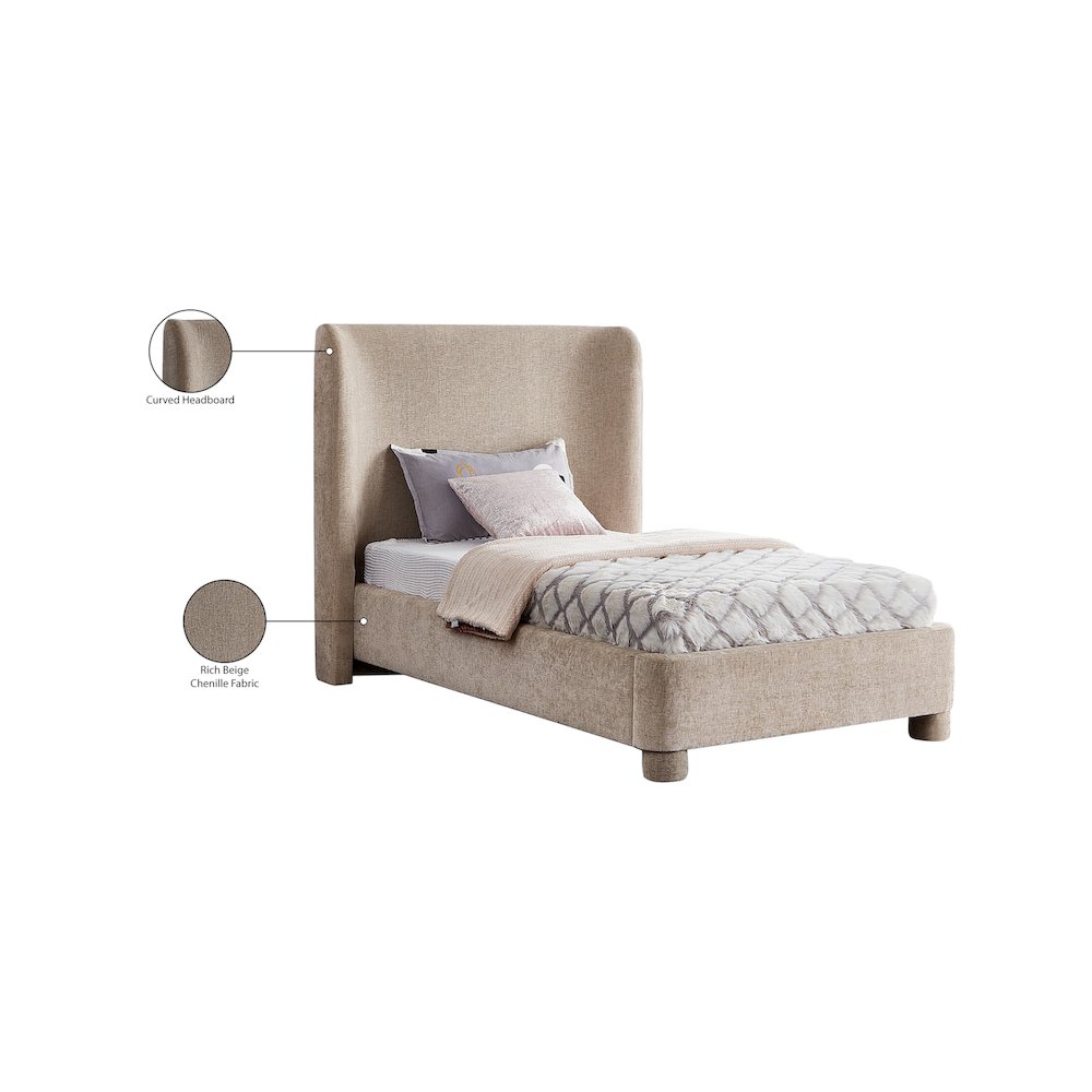 Penny Beige Chenille Fabric Twin Bed