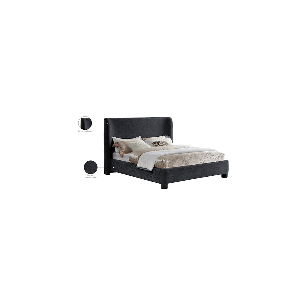 Penny Black Chenille Fabric Queen Bed