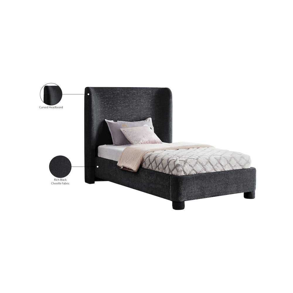 Penny Black Chenille Fabric Twin Bed