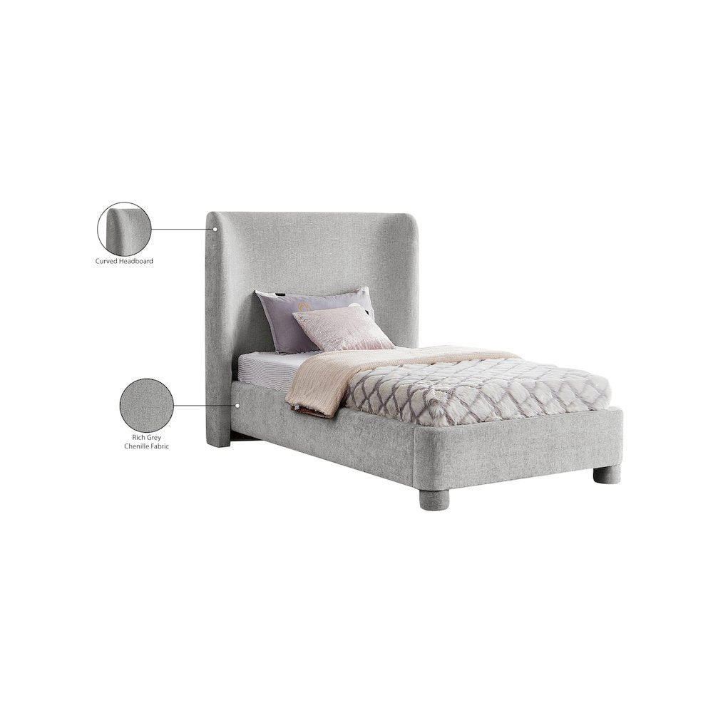 Penny Light Grey Chenille Fabric Twin Bed