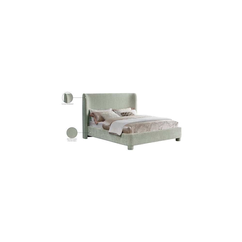 Penny Mint Green Chenille Fabric King Bed