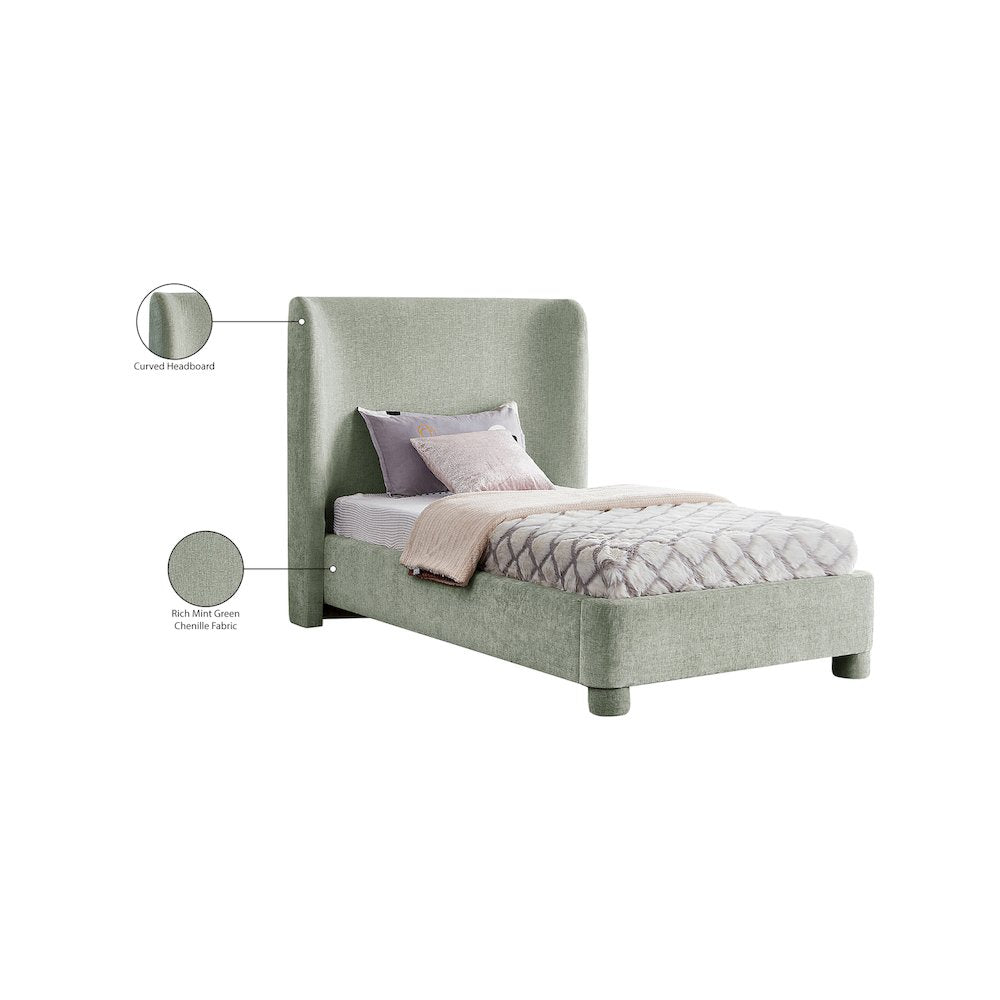 Penny Mint Green Chenille Fabric Twin Bed