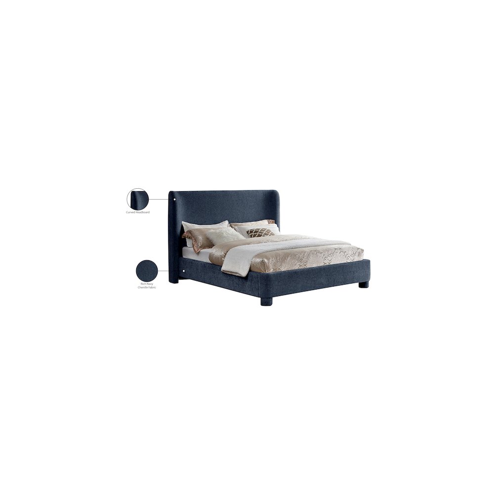Penny Navy Chenille Fabric King Bed