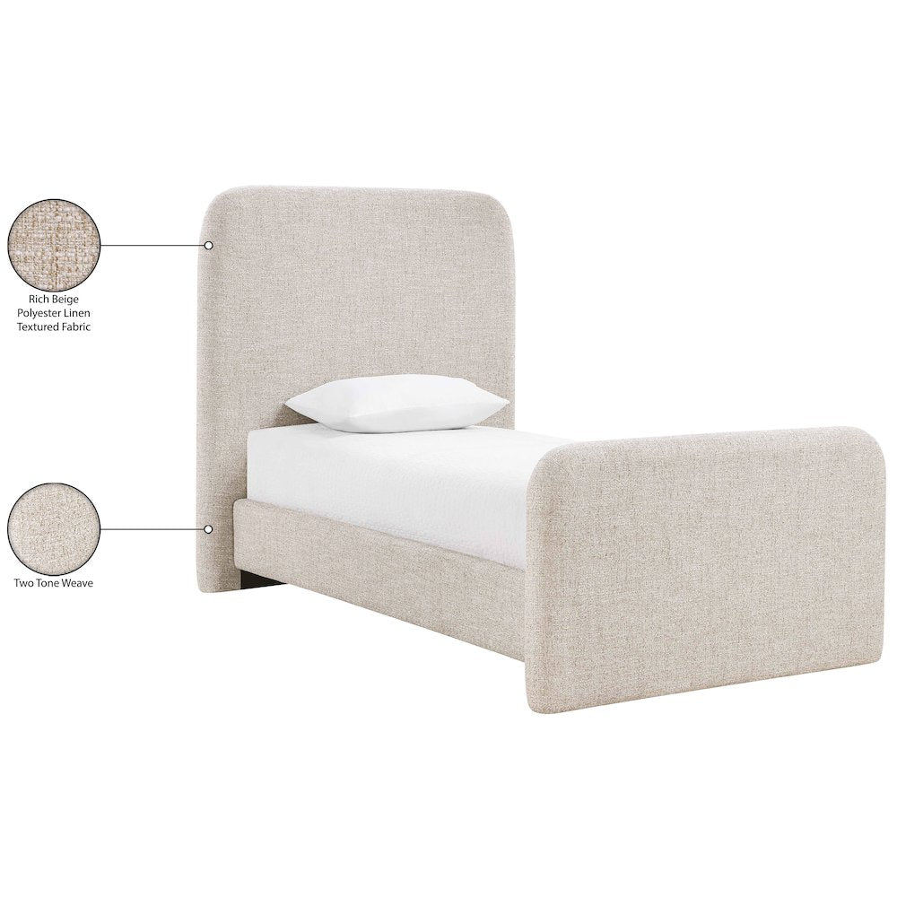 Fira Beige Linen Textured Fabric Upholstered Twin Bed