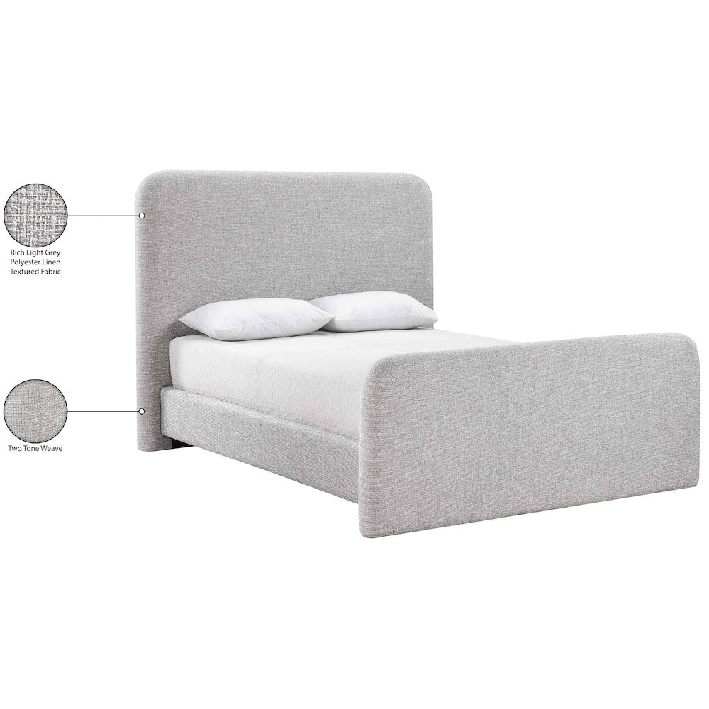 Fira Grey Linen Textured Fabric Upholstered Full Bed