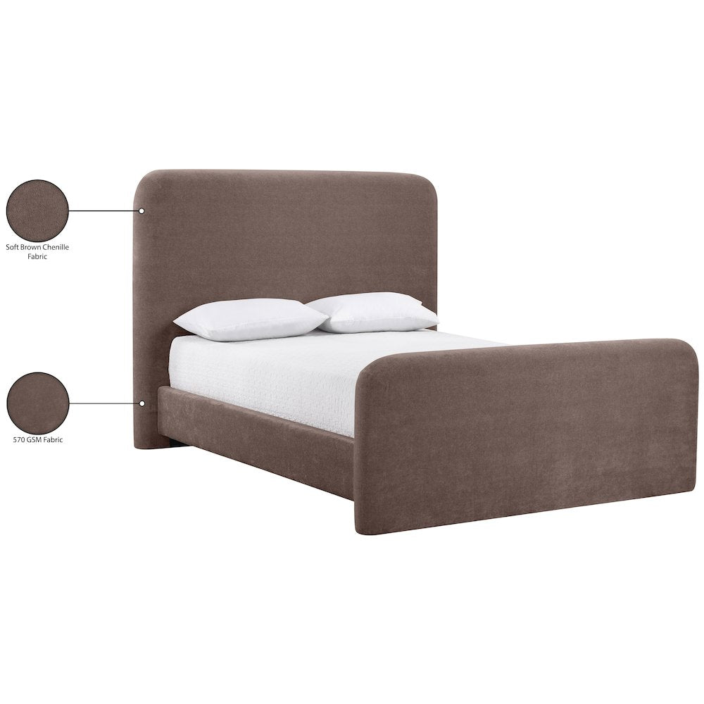 Fira Brown Chenille Fabric Upholstered King Bed
