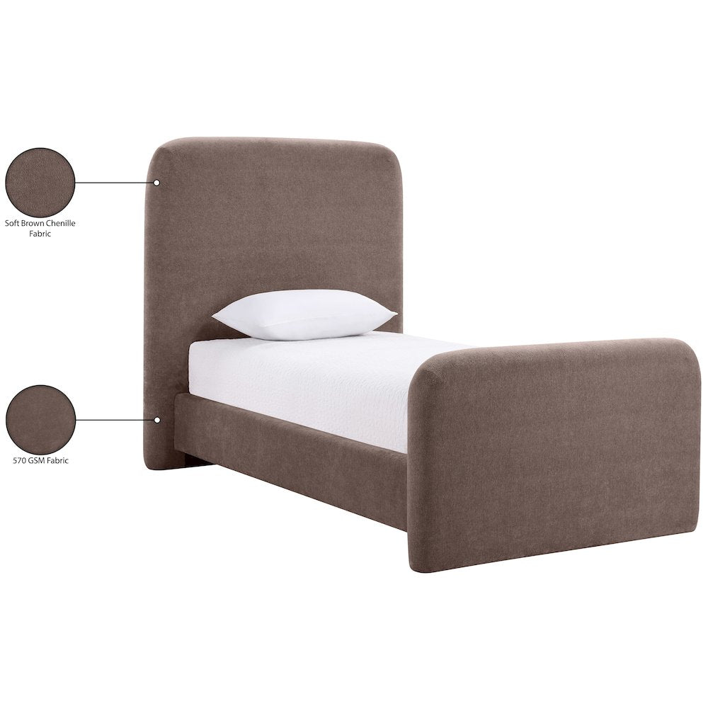 Fira Brown Chenille Fabric Upholstered Twin Bed