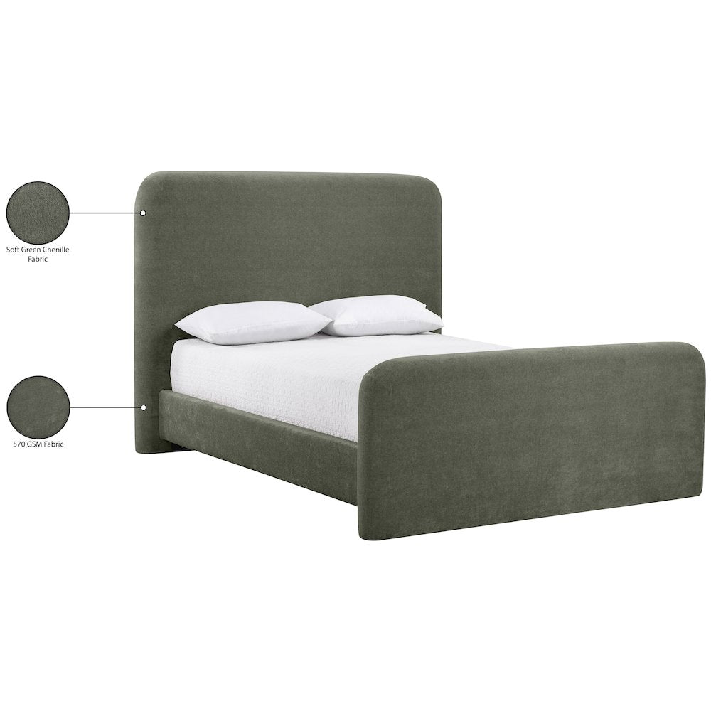 Fira Green Chenille Fabric Upholstered King Bed